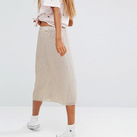 Pull & Bear Metallic Plisse Midi Skirt - Picture 3 of 3